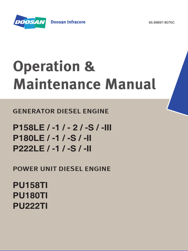 Doosan Engine Dv15 Generator Operation Maintenance Manual | PDF ...