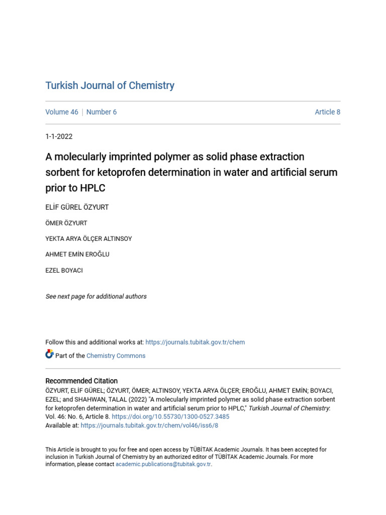 A Molecularly Imprinted Polymer As Solid Phase Extraction Sorbent | PDF ...