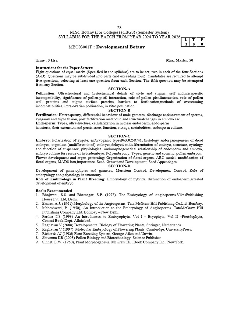 M.Sc. Botany Syllabus 2024-2026 | PDF | Metabolism | Metabolic Pathway