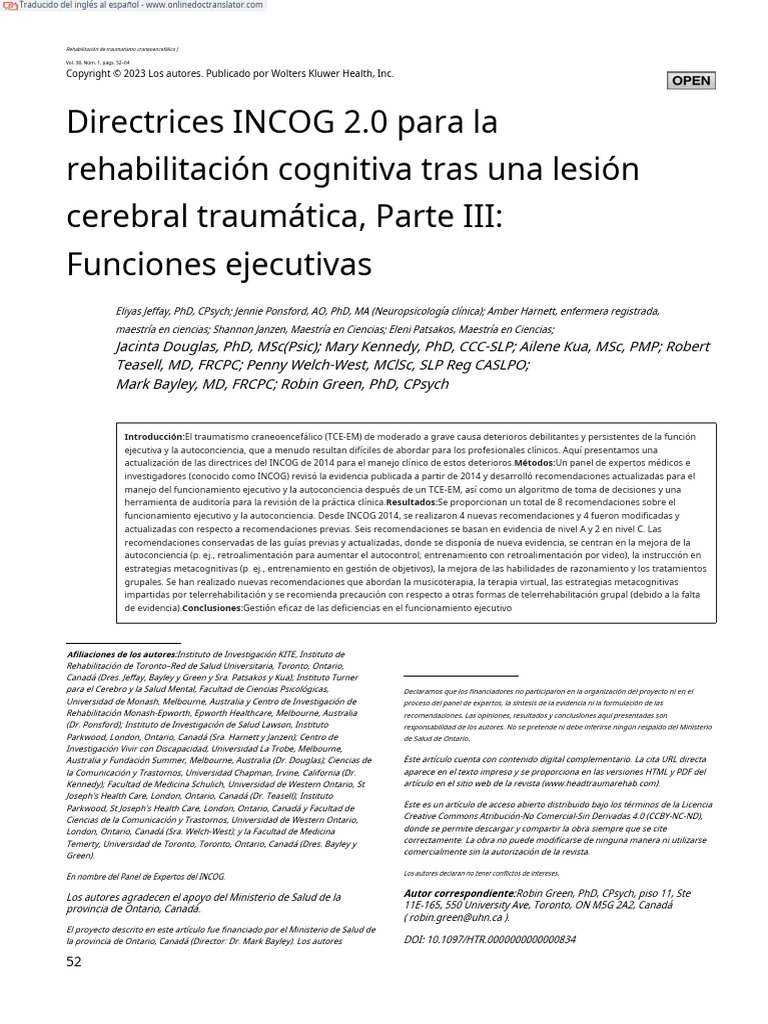 Incog 2 0 Guidelines For Cognitive Rehabilitation.5.en - Es | PDF ...