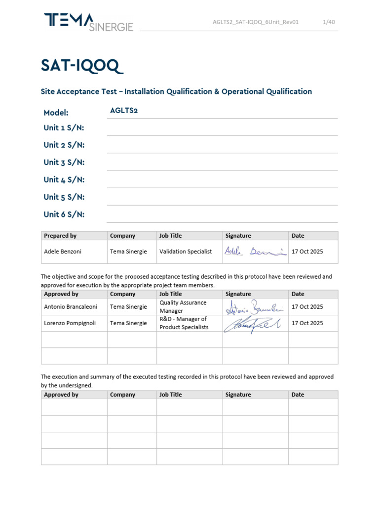 AGLTS2 SAT IQOQ Acceptance Testing Protocol | PDF | Verification And ...
