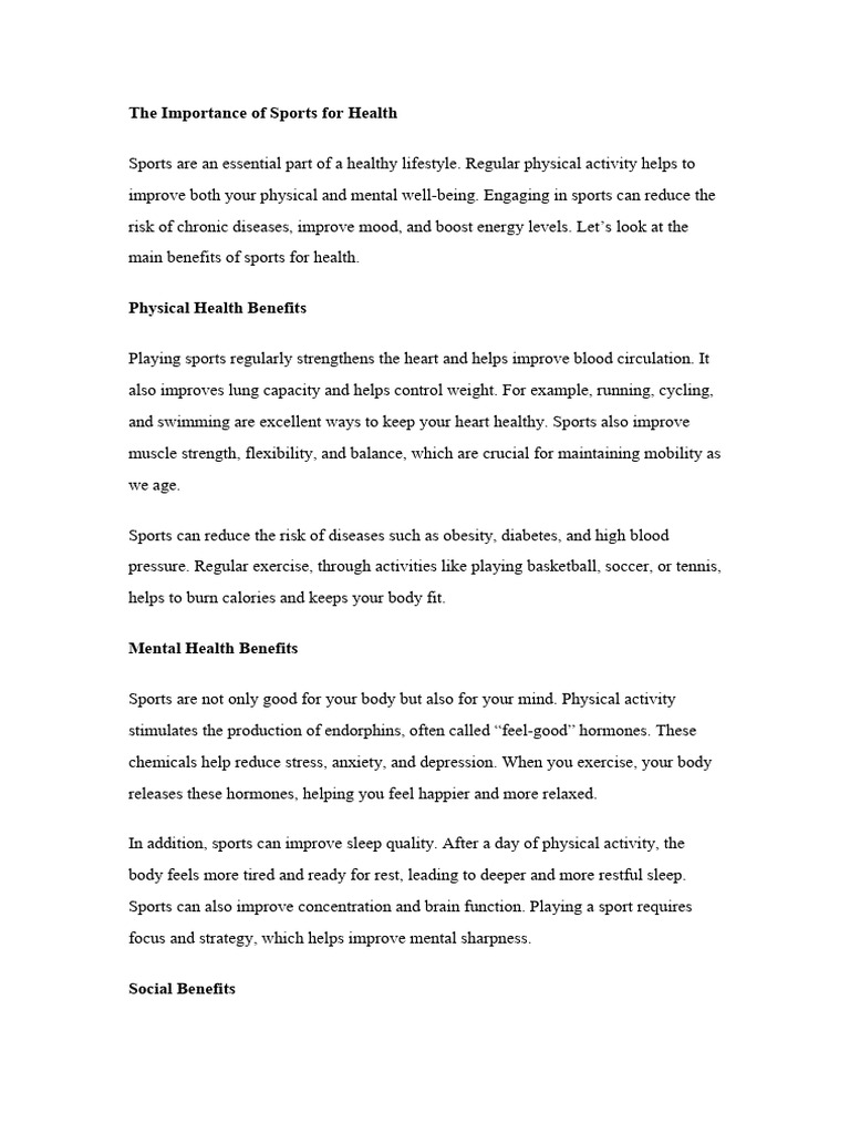 Benefits of Sports for Health | PDF | Determinants Of Health