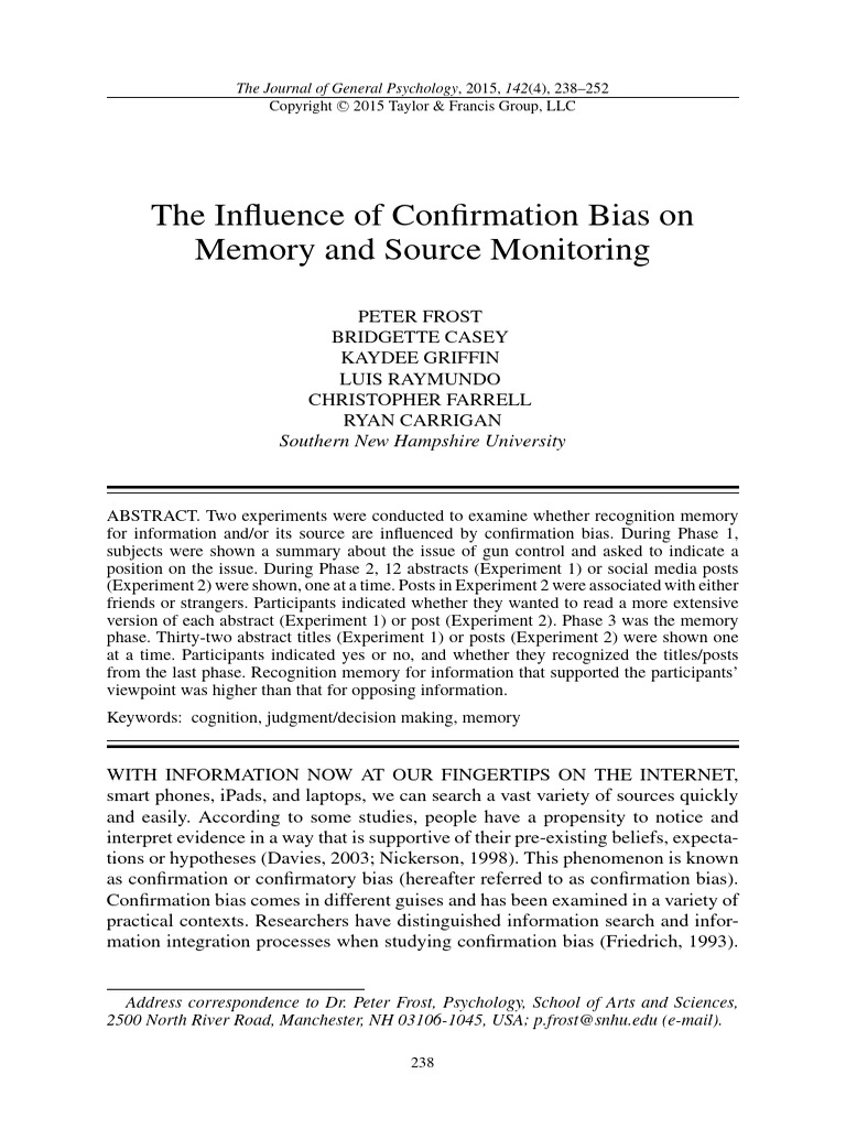 Confirmation Bias in Memory Recall | PDF | Recall (Memory) | Bias