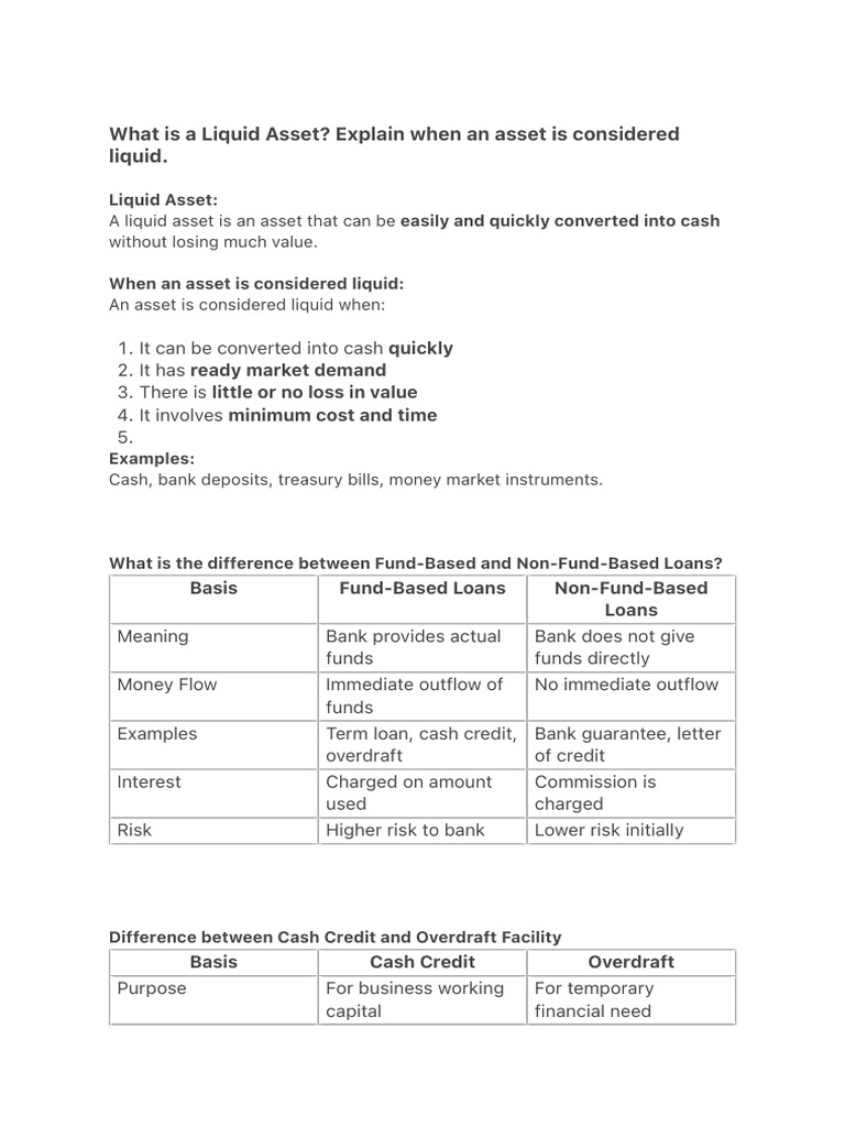 Understanding Liquid Assets and Loans | PDF | Market Liquidity | Loans