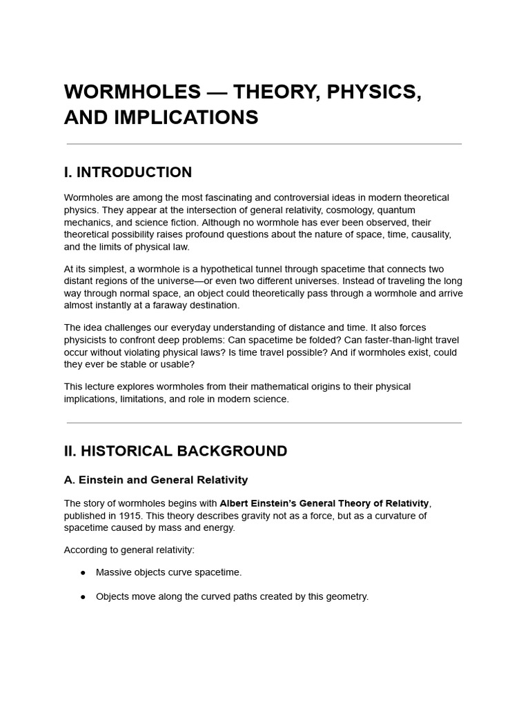 Understanding Wormholes: Theory and Physics | PDF | General Relativity ...