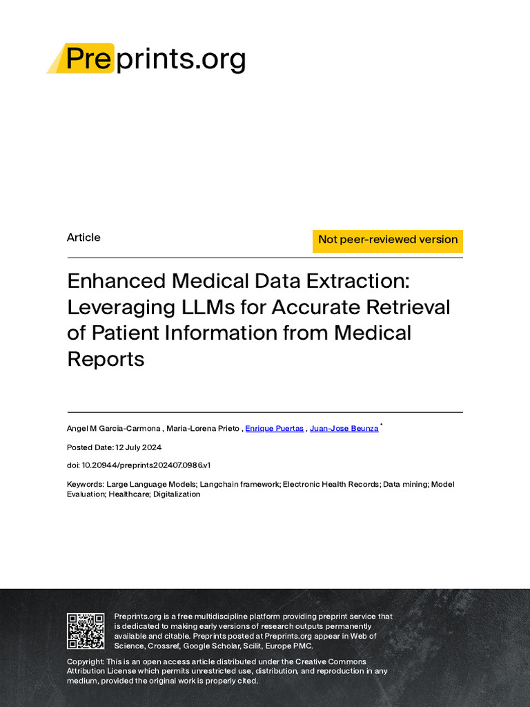 Enhanced Medical Data Extraction Leveraging LLMs F | PDF | Vertex ...