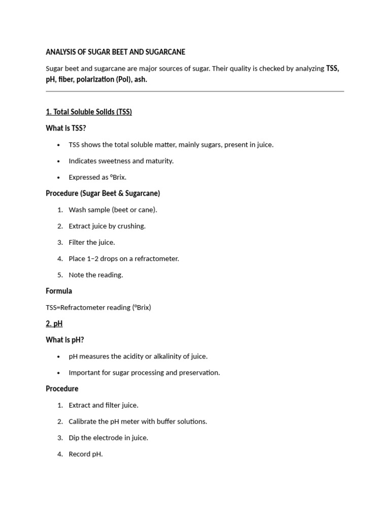 Analysis of Sugar Beet and Sugarcane Practical | PDF