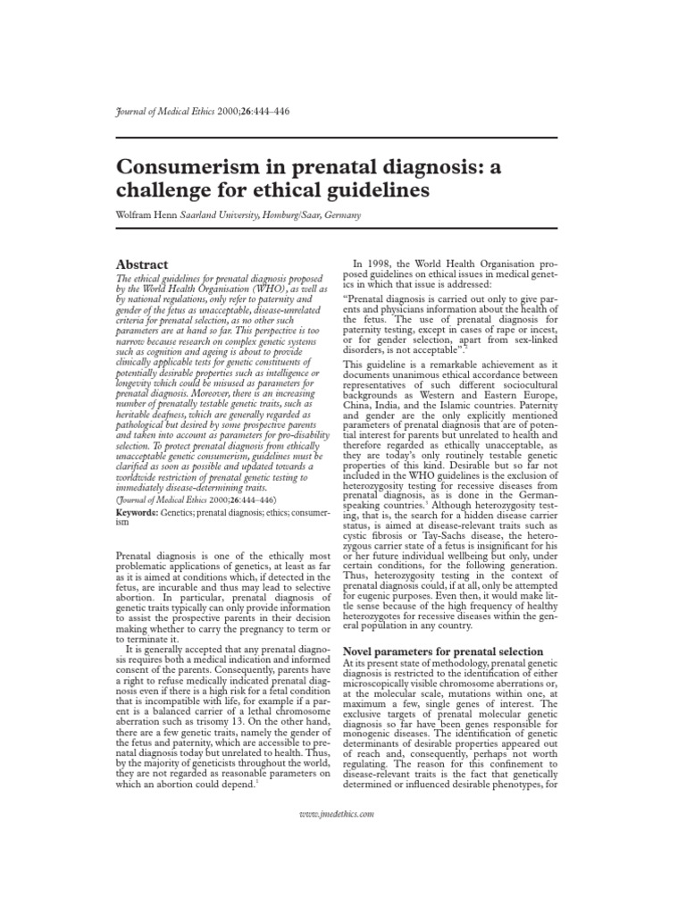 Ethical Challenges in Prenatal Diagnosis | PDF | Genetics | Gene