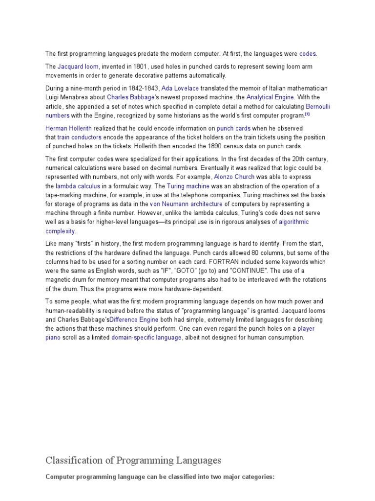 The First Programming Languages Predate The Modern Computer | PDF ...
