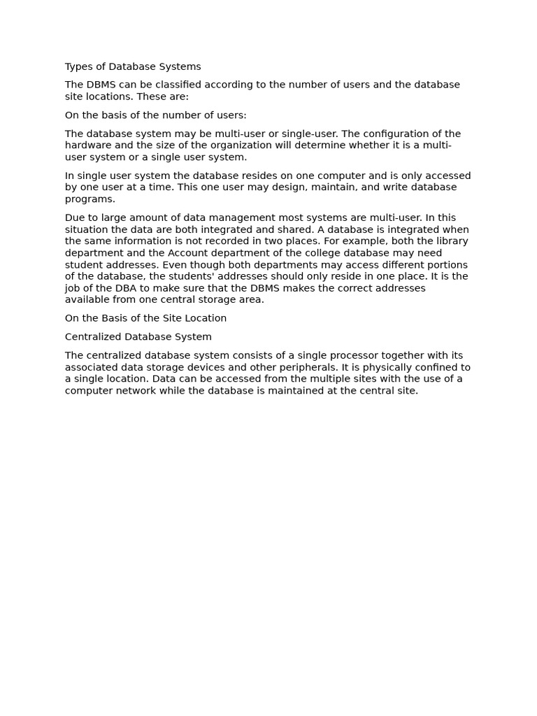 Types of Database Systems Explained | PDF | Databases | Client–Server Model