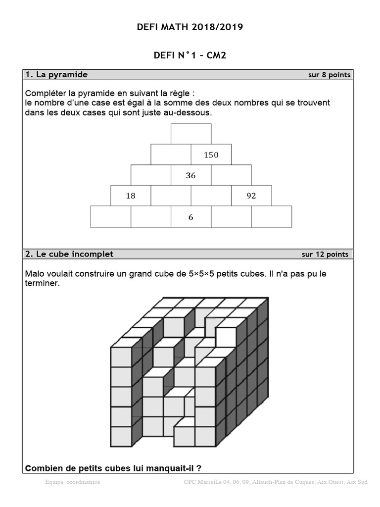 Défi Math CM2 : Problèmes et Solutions | PDF