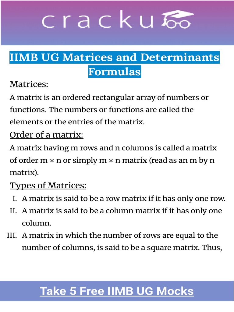 Matrices and Determinants Guide | PDF | Matrix (Mathematics) | Determinant
