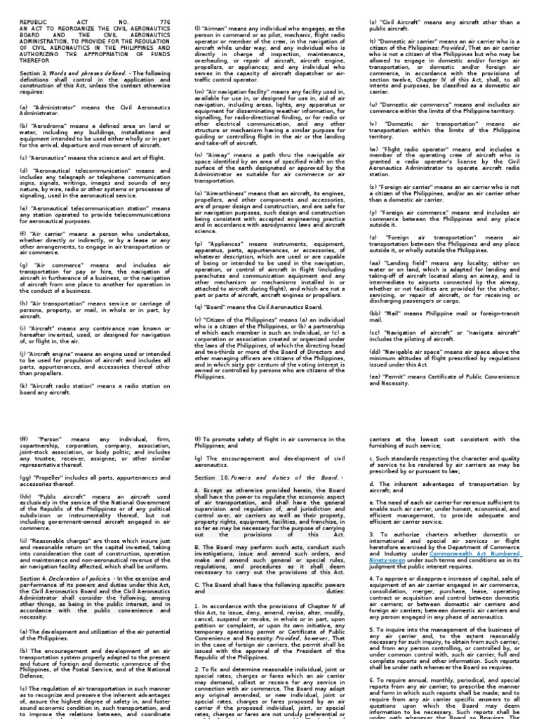 Republic Act No 776 | PDF | Aircraft | Airlines