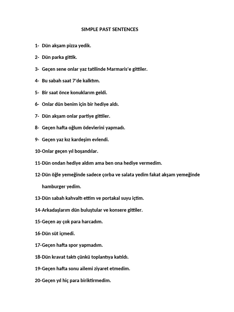 Simple Past Sentences | PDF