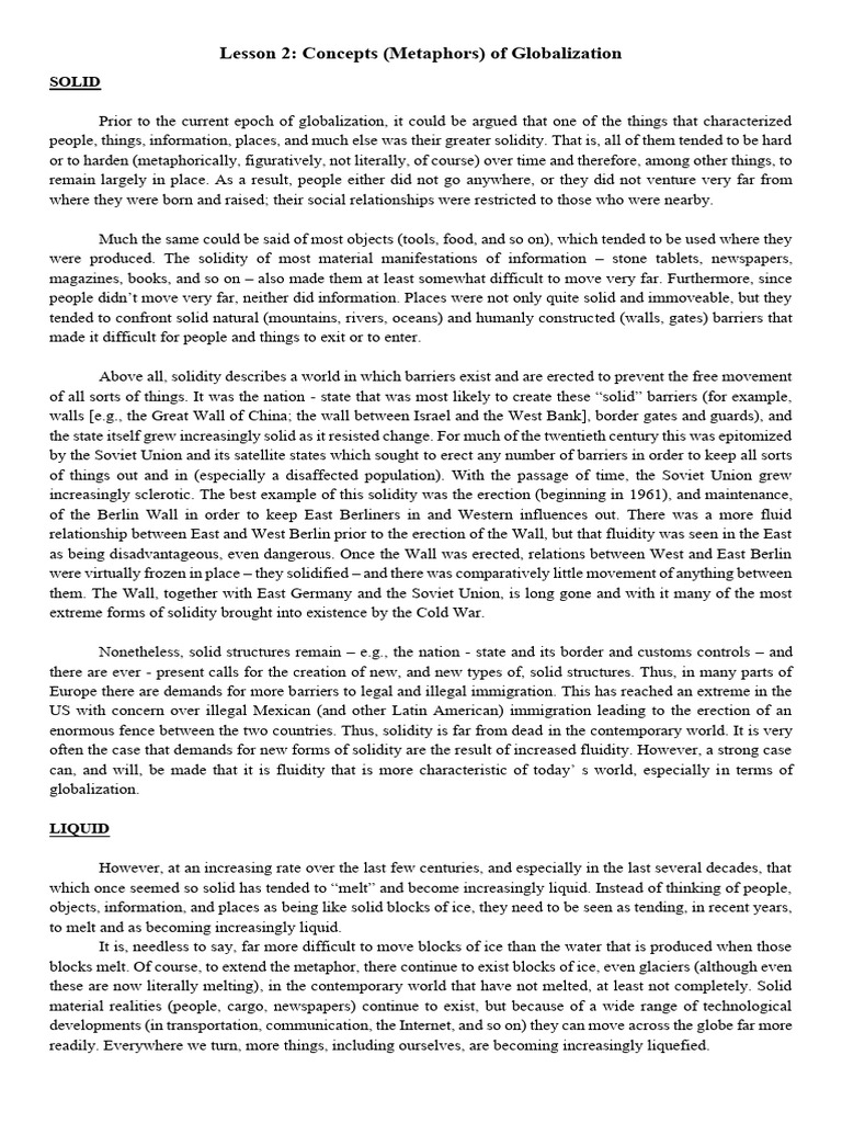 Globalization: Solid vs. Liquid Concepts | PDF | Globalization | Ice