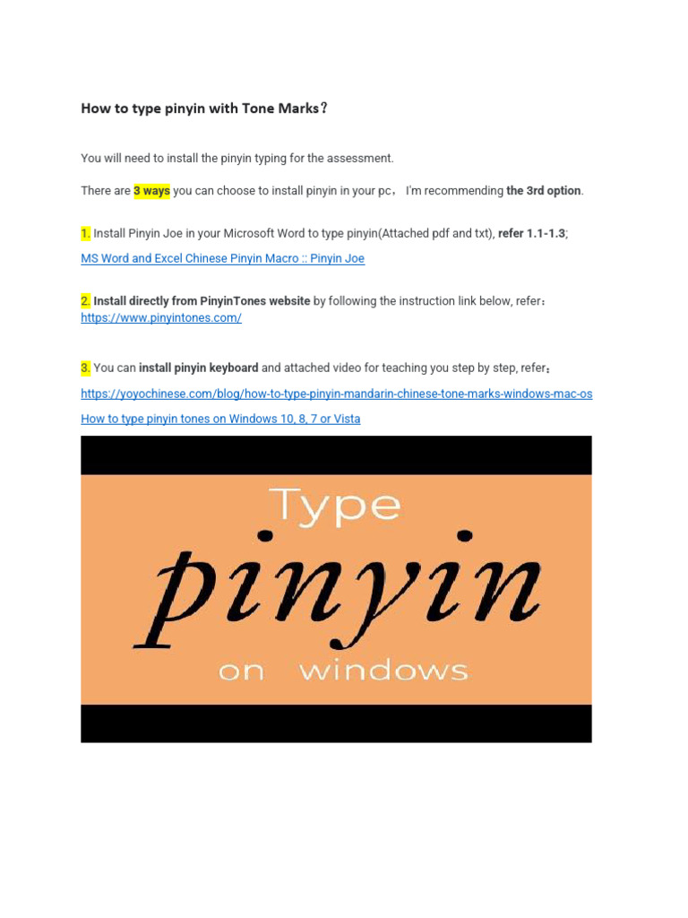 Install Pinyin Keyboard for Tone Marks | PDF