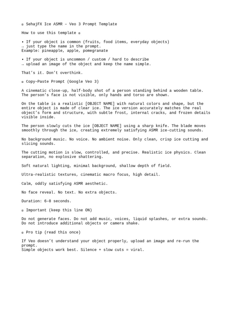 Ice ASMR Prompt Template Guide | PDF