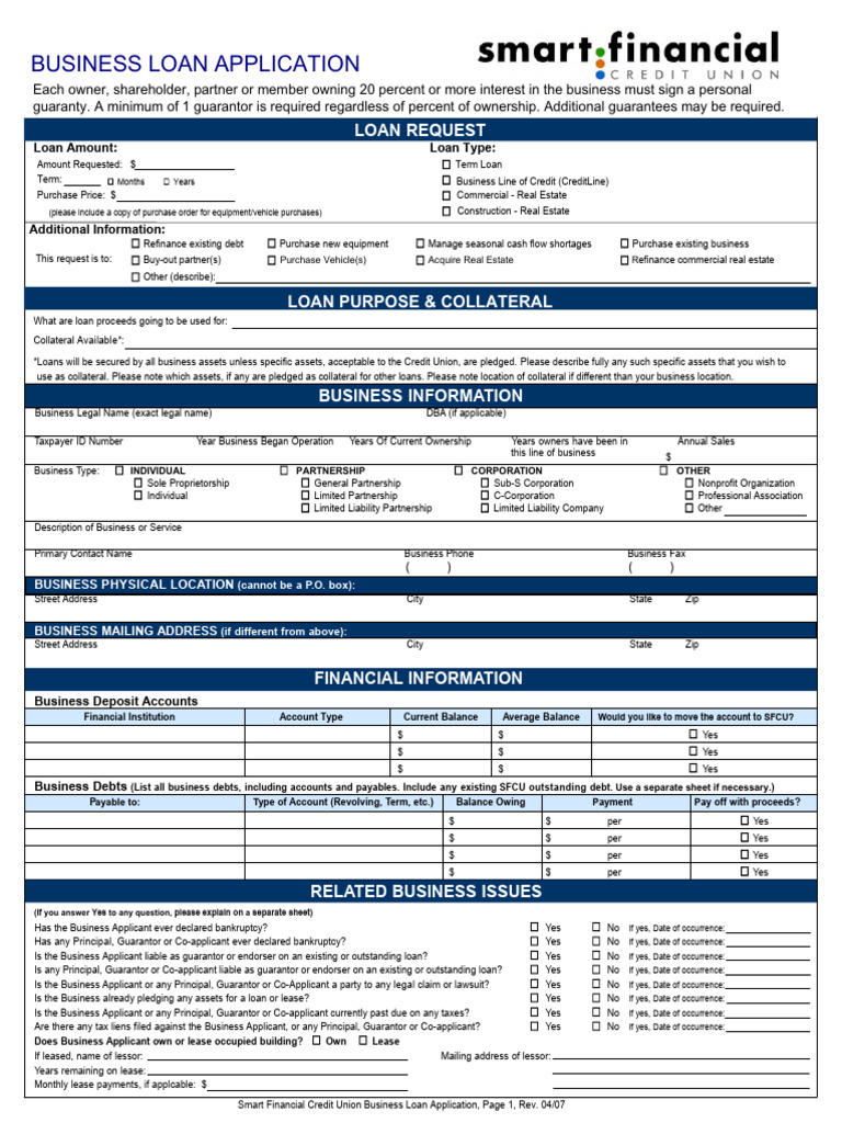 Business Loan Application Form | PDF | Mortgages | Business