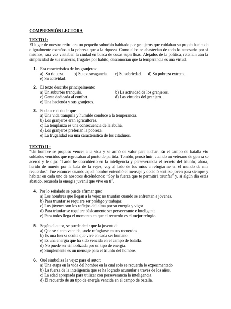 Ejercicios de Comprensión Lectora y Razonamiento | PDF | Comunicación ...