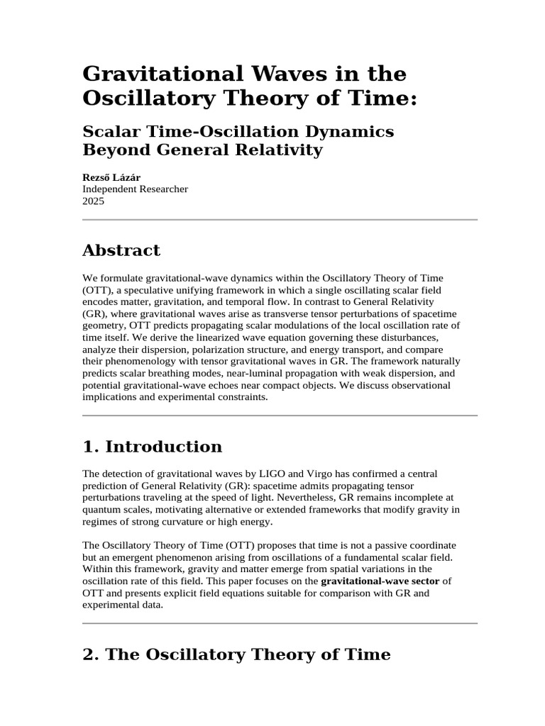 Gravitational Waves in Oscillatory Time Theory | PDF | General ...