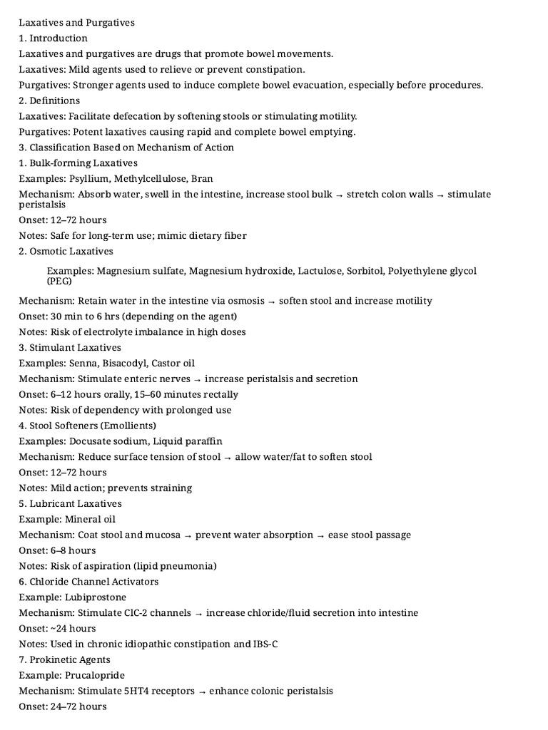 Laxatives Purgatives | PDF | Gastroenterology | Constipation