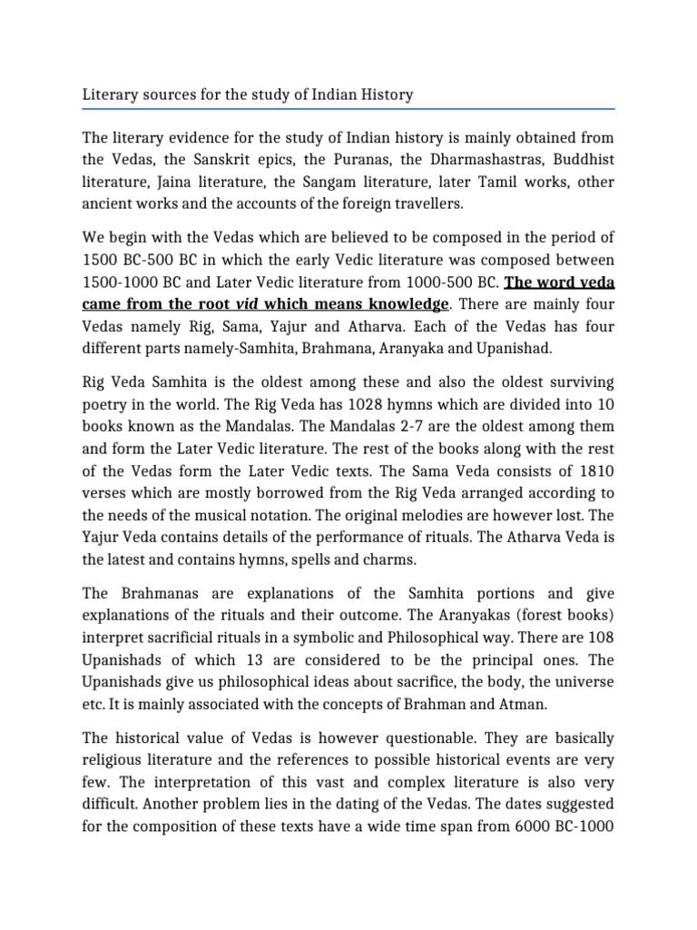 Indian History Through Literary Sources | PDF | Vedas | Ancient Indian ...