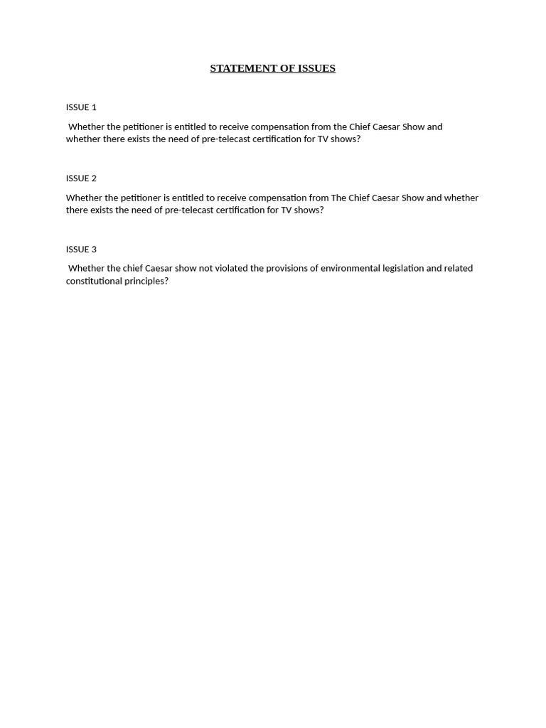 Statement of Issues Respondent | PDF