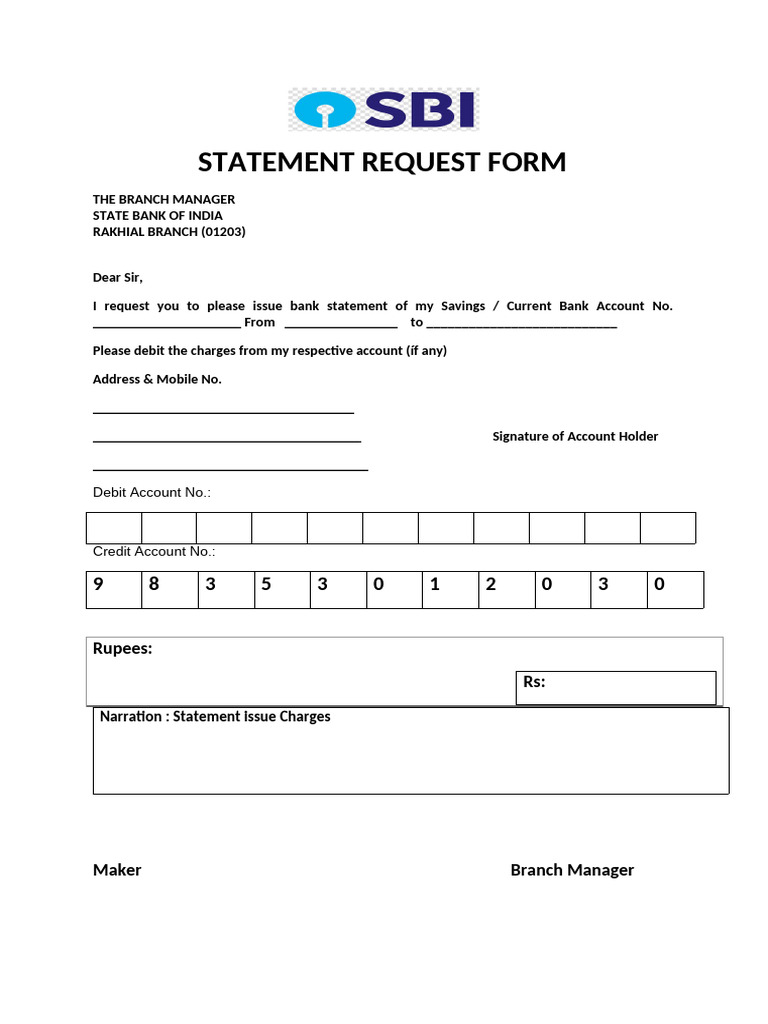 Bank Statement Request Form Template | PDF