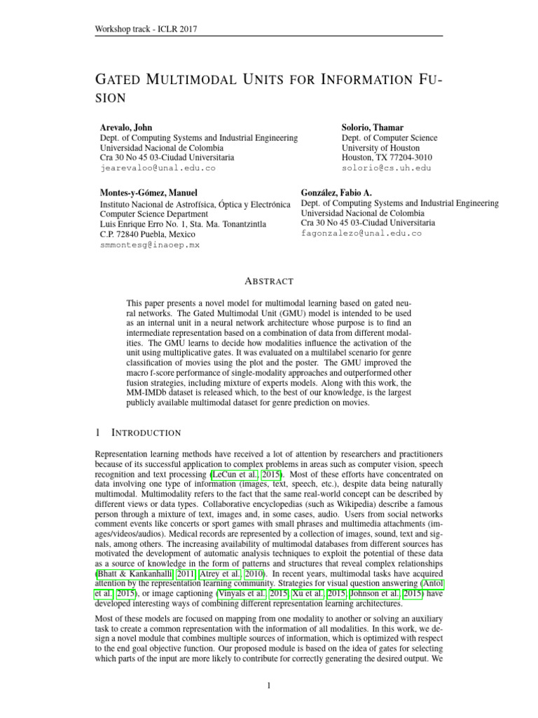 Gated Multimodal Units for Fusion | PDF | Cognitive Science | Machine ...