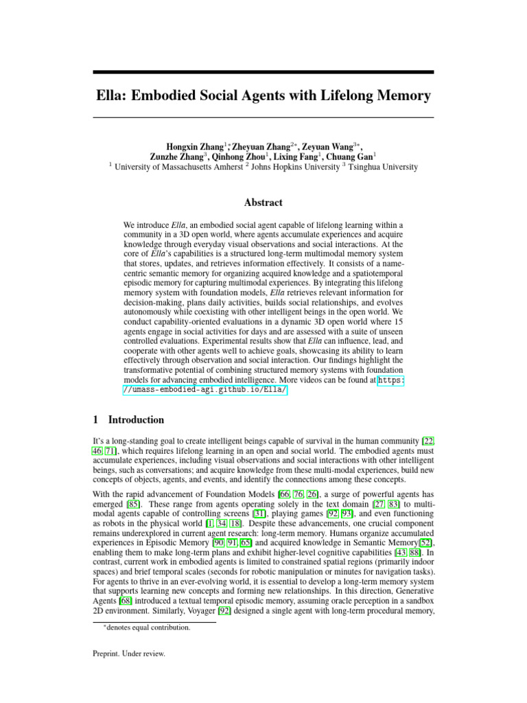 Ella Embodied Social Agents With Lifelong Memory | PDF | Memory | Cognition