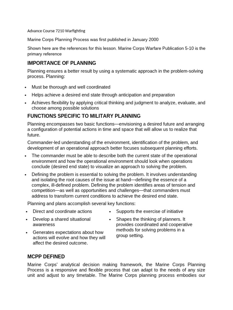 Marine Corps Planning Process Overview | PDF | Thought | Planning