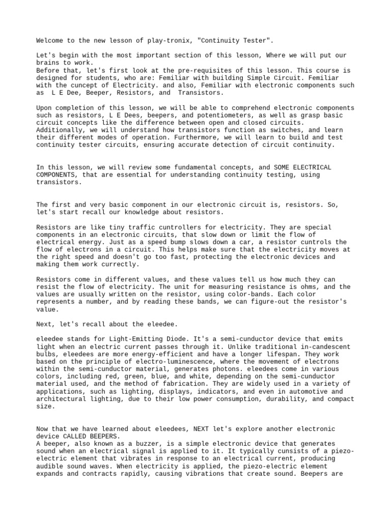 VO Script For Continuity Tester | PDF | Field Effect Transistor ...