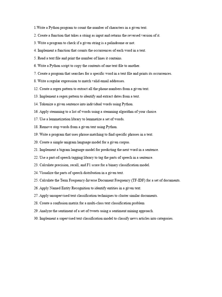 Python Text Processing and Analysis Tasks | PDF