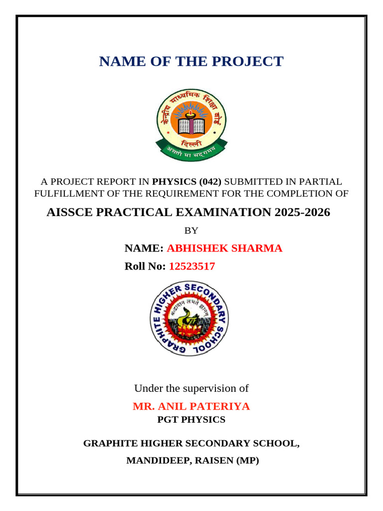 Physics Project Report AISSCE 2025-26 | PDF