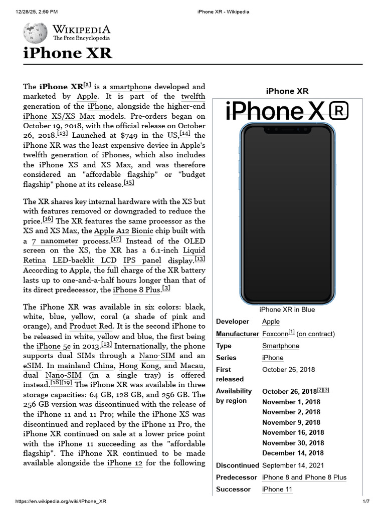iPhone XR Overview and Specifications | PDF | Mobile Computers