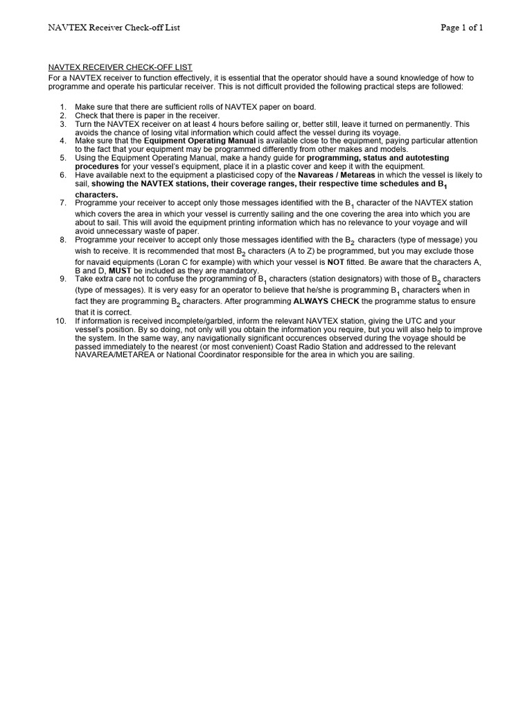 Navtex Use Checklist | PDF | Chess | Chess Theory