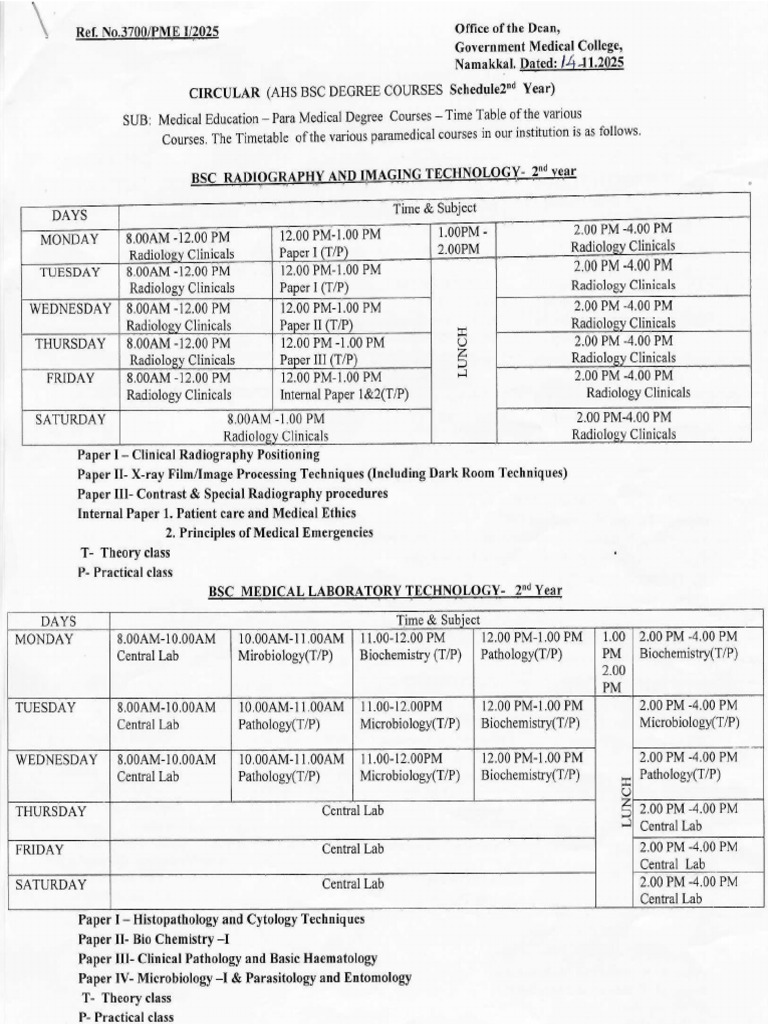 BSC Degree 2nd Year Time Table - 0001 | PDF