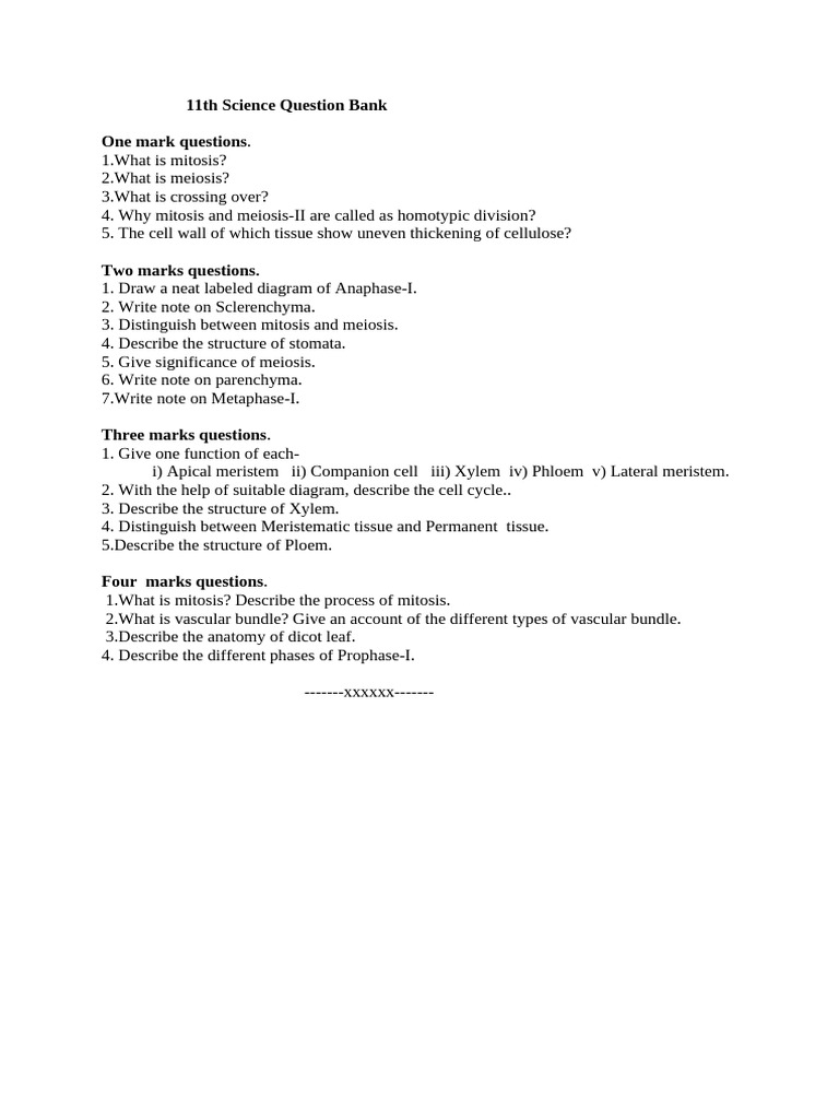 11th Science Question Bank UT-2 (25-26) | PDF
