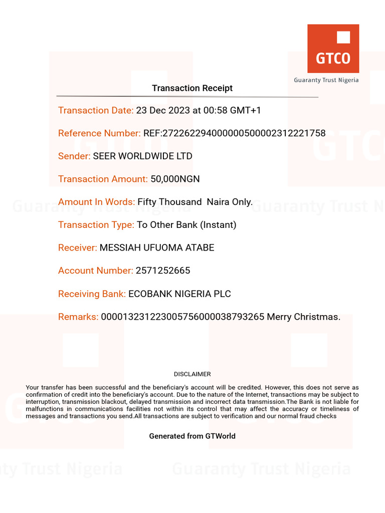Transaction Receipt: SEER Worldwide Ltd | PDF
