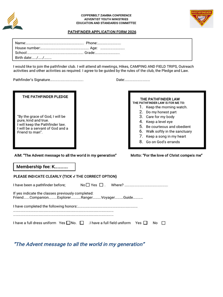 Pathfinder Application Form 2026 | PDF | Dress Codes | Fashion