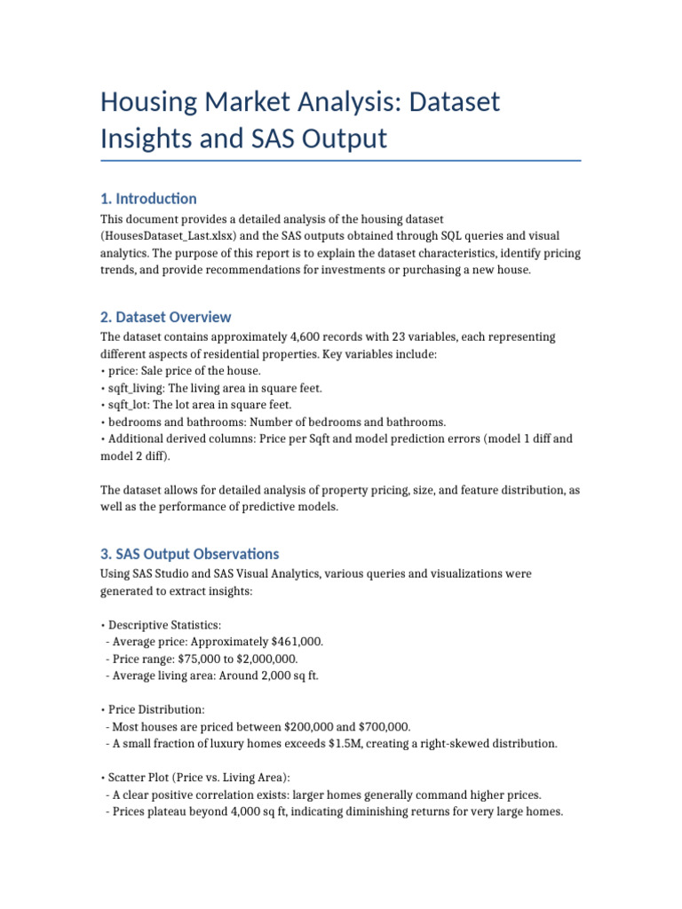 Housing Market Insights and Analysis | PDF | Sas (Software) | Analytics