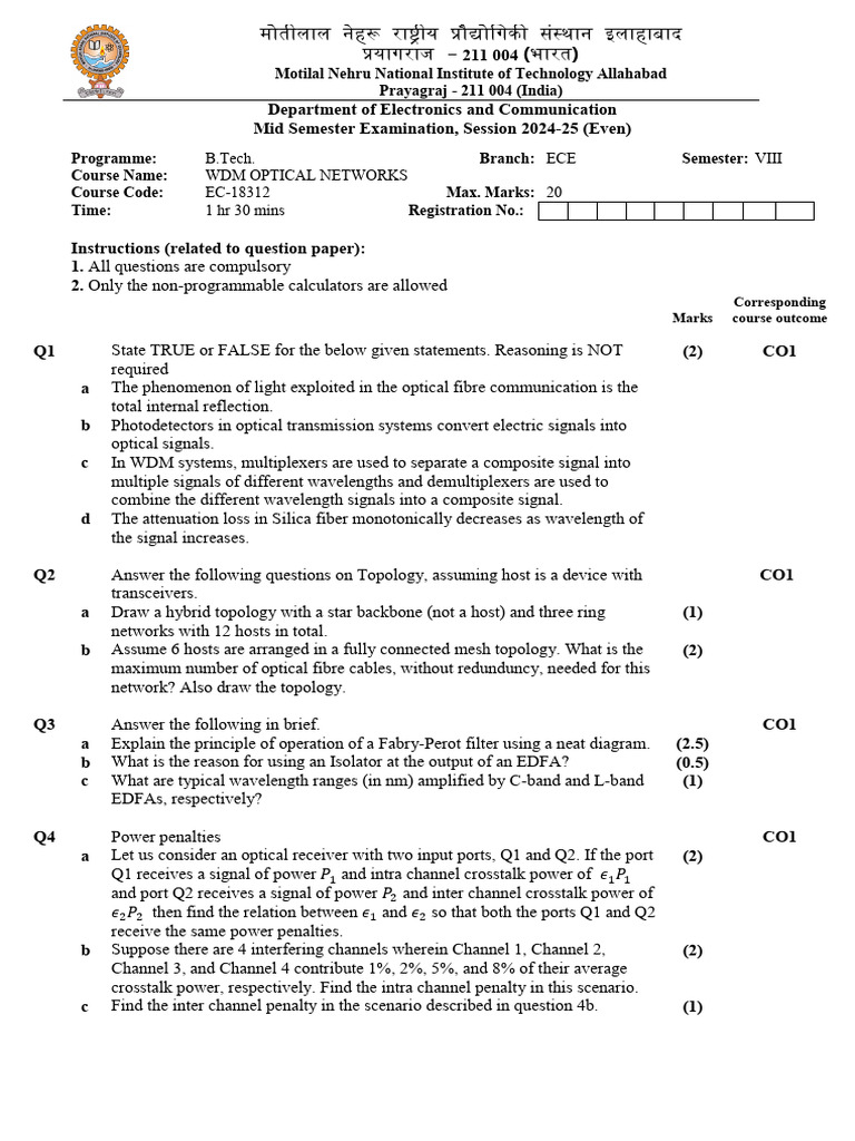 WDM MidSem 2025 Final | PDF | Wavelength Division Multiplexing | Fiber ...