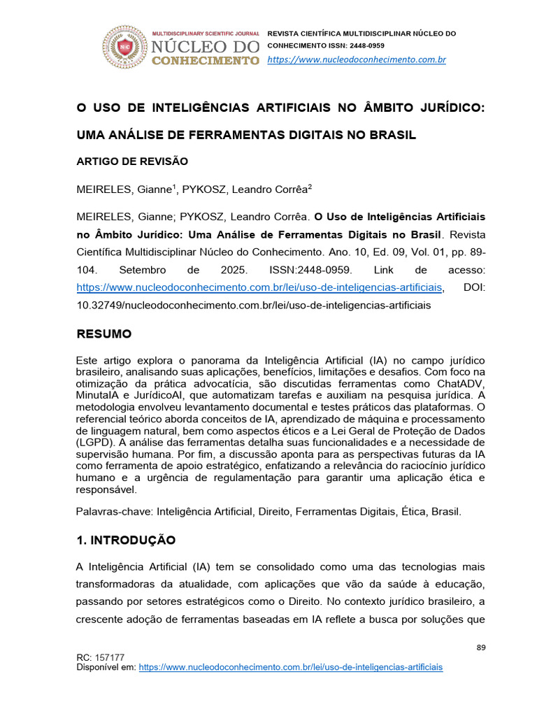 Inteligência Artificial no Direito Brasileiro | PDF | Inteligência ...