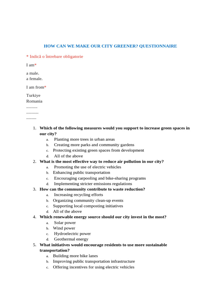 2 Questionnaires | PDF | Sustainable City | Environmental Social Science