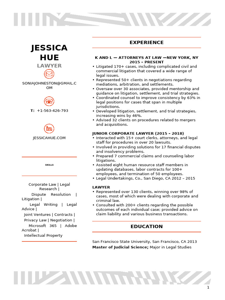 Corporate Lawyer Jessica Hue Profile | PDF | Lawsuit | Lawyer