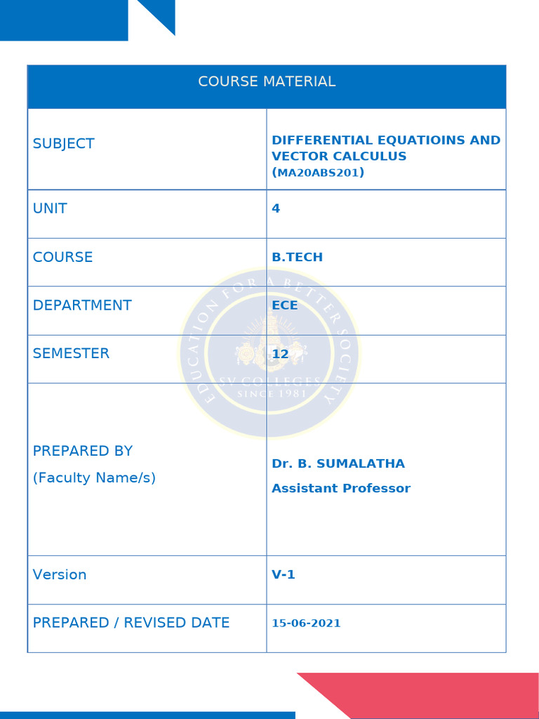 Devc Course Material Unit 4 | PDF | Divergence | Gradient