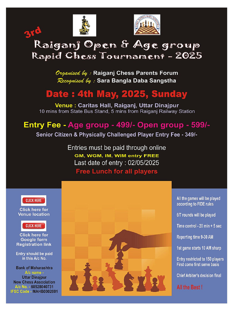 3rd Raiganj Open & Age Group Rapid Chess Tournament - 2025 | PDF