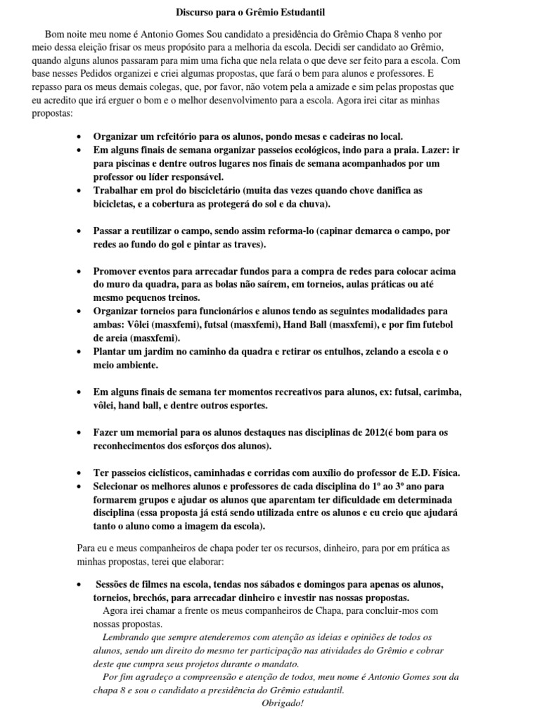 As Melhores Propostas Para O Gremio Estudantil