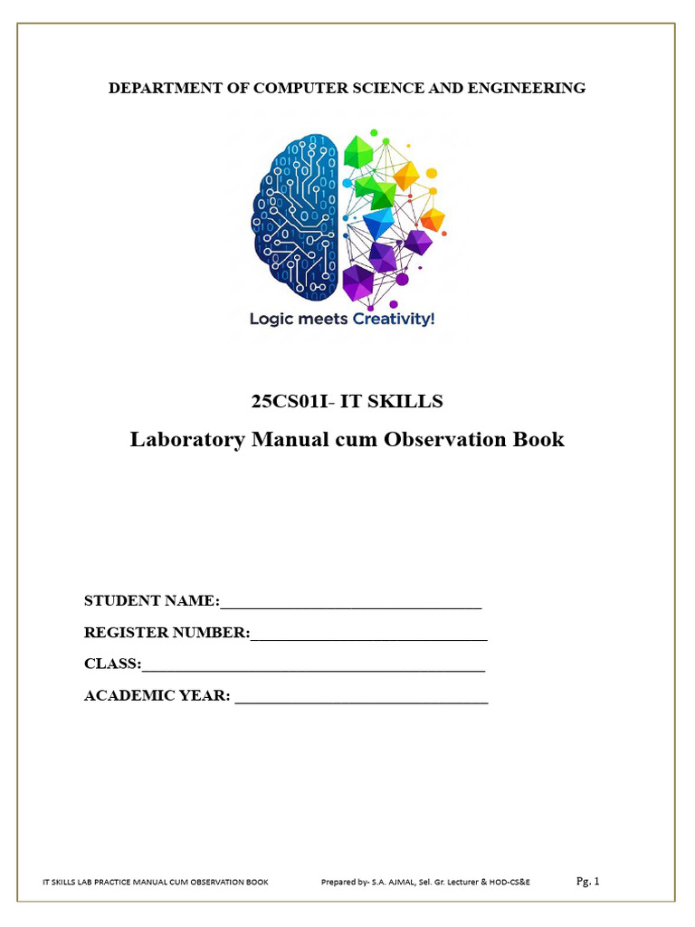 It Skills Lab Manual Cum Observation Book | PDF | Computer File | Backup