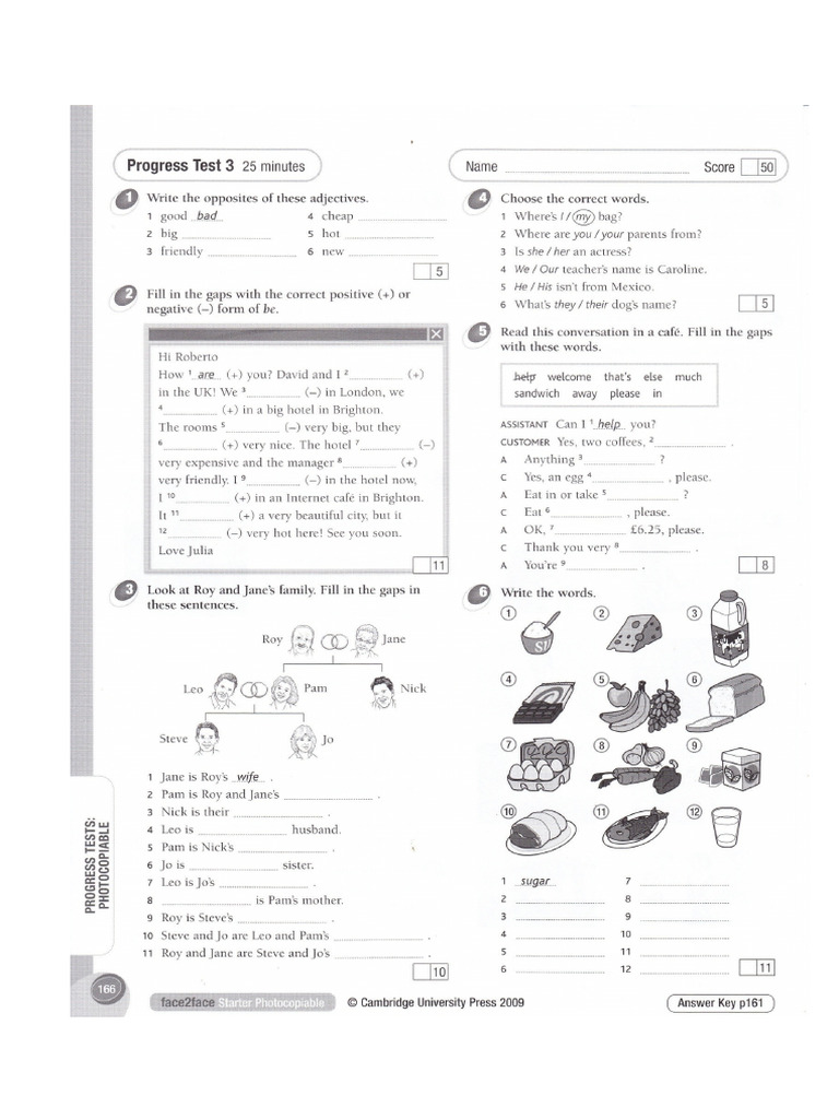 Face2Face Starter Progress Test 03 Khong Header | PDF